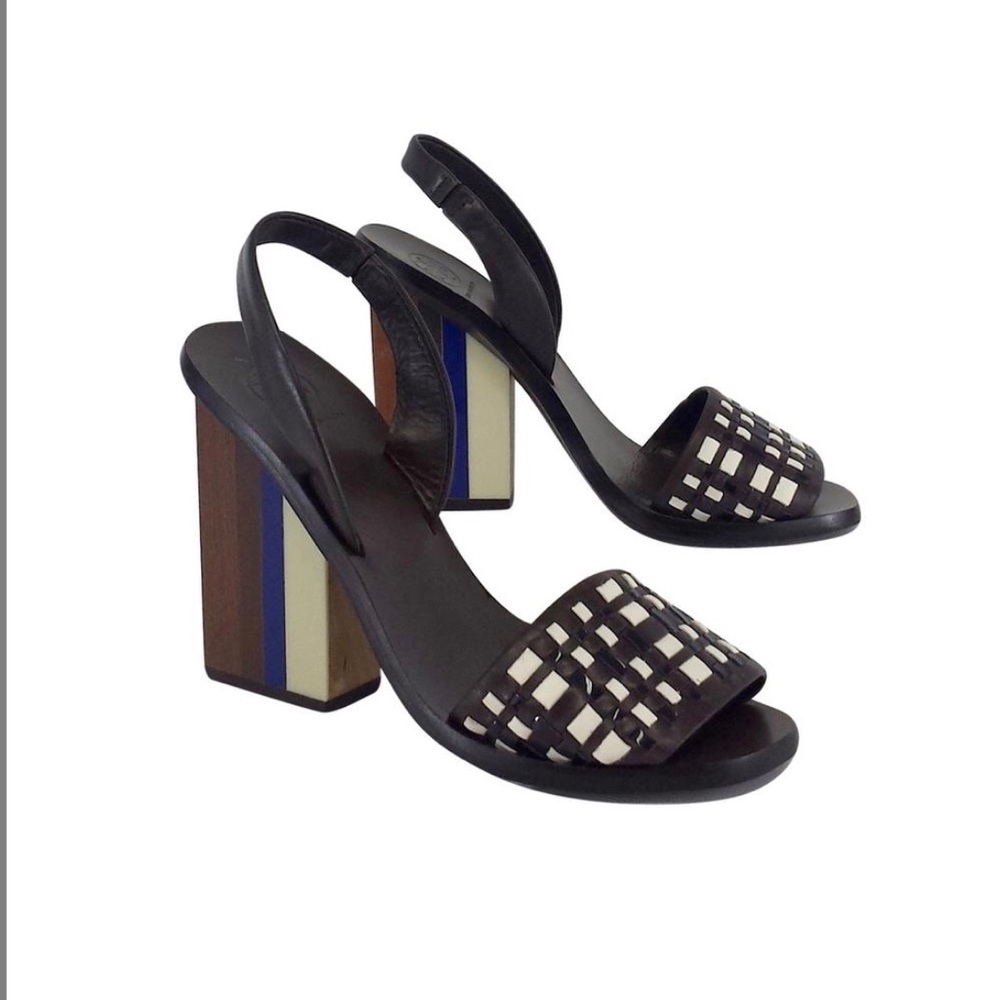Tory Burch Woven Color Block Heels Sandals, Brown
